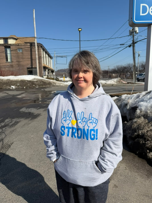 321 STRONG FINGERS hoodie - GRAY HEATHER/ ROYAL/ YELLOW