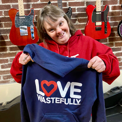 LOVE WASTEFULLY STACKED - HOODIE - NAVY